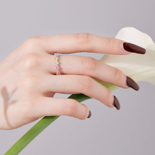 [Oramore Jewelry]Mixed Colorful Square Staggered Rings