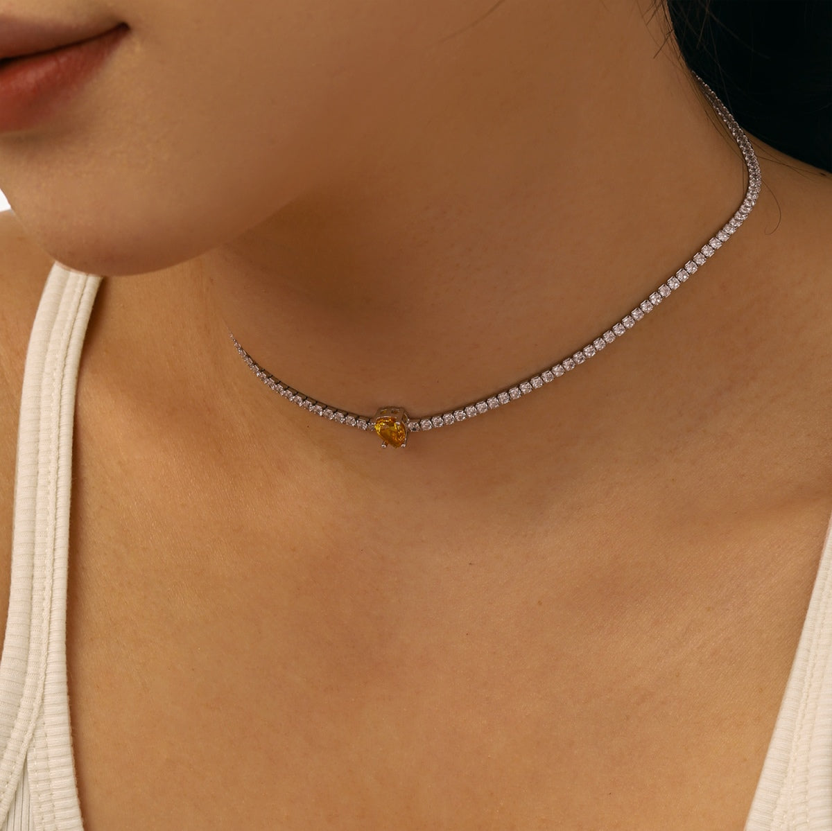 [Oramore Jewelry]1.0 carat Unique Pear Cut Tennis Necklace