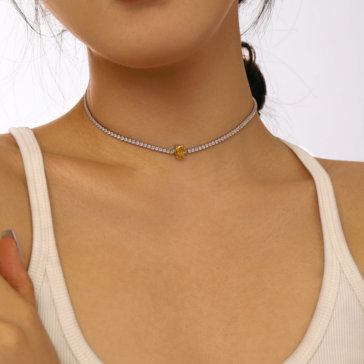 [Oramore Jewelry]1.0 carat Unique Pear Cut Tennis Necklace