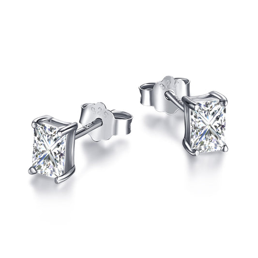 [Oramore Jewelry]Stylish Shiny Rectangular Center Stone Stud Earrings