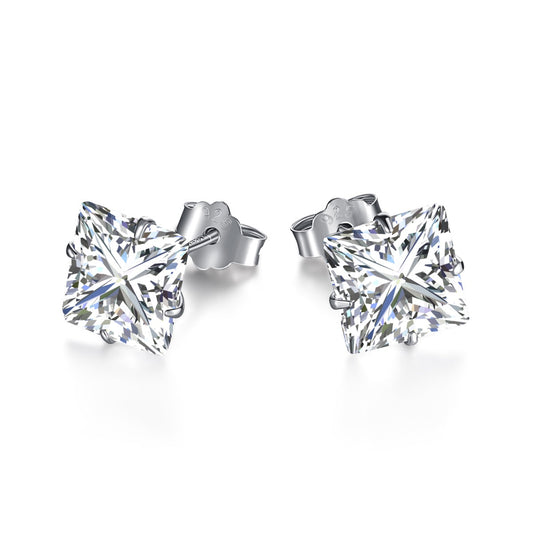 [Oramore Jewelry]Stylish Shiny Square Center Stone Stud Earrings