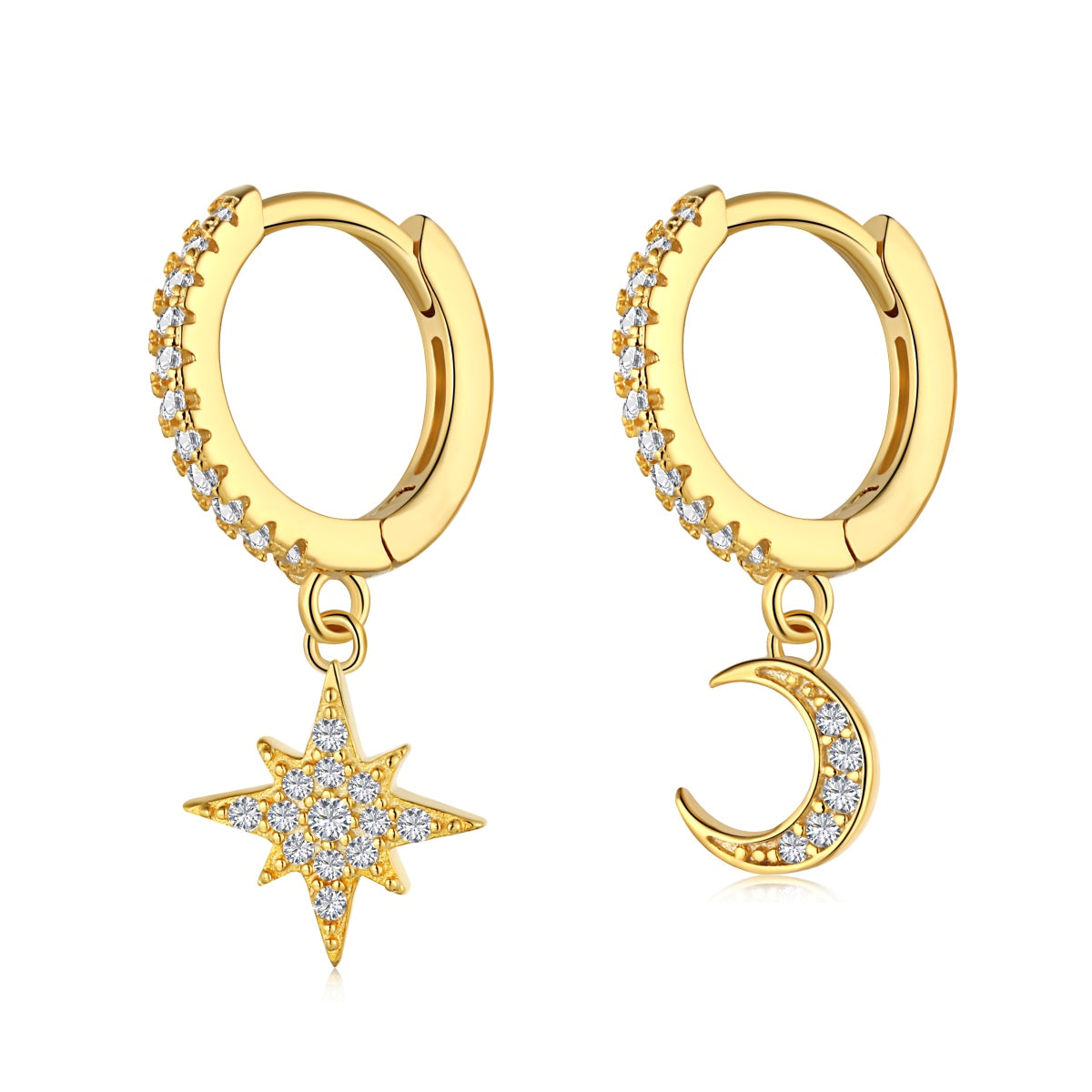 [Oramore Jewelry]Star and Moon Asymmetric Earrings