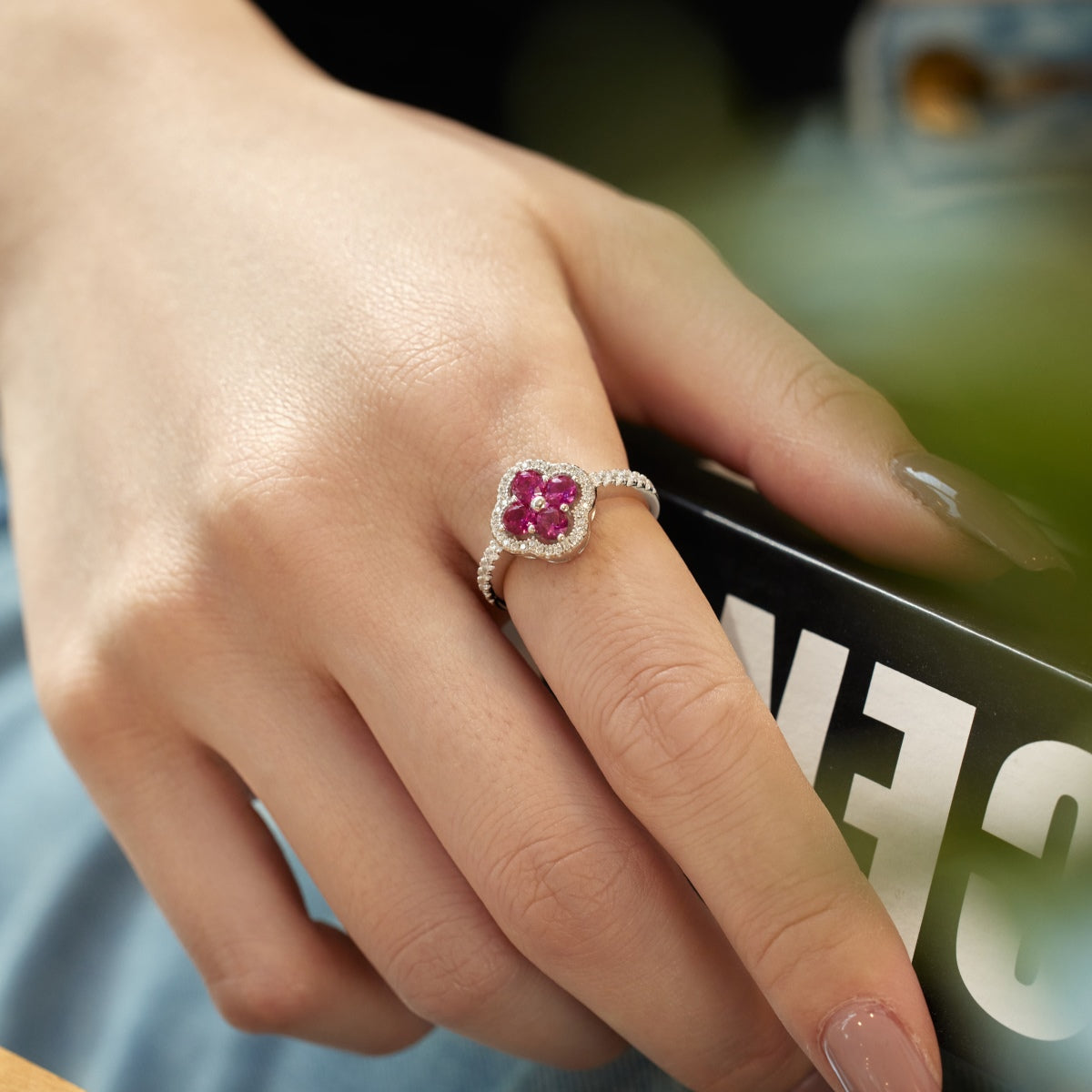 [Oramore Jewelry]Four Leaf Clover Flower Design Ring