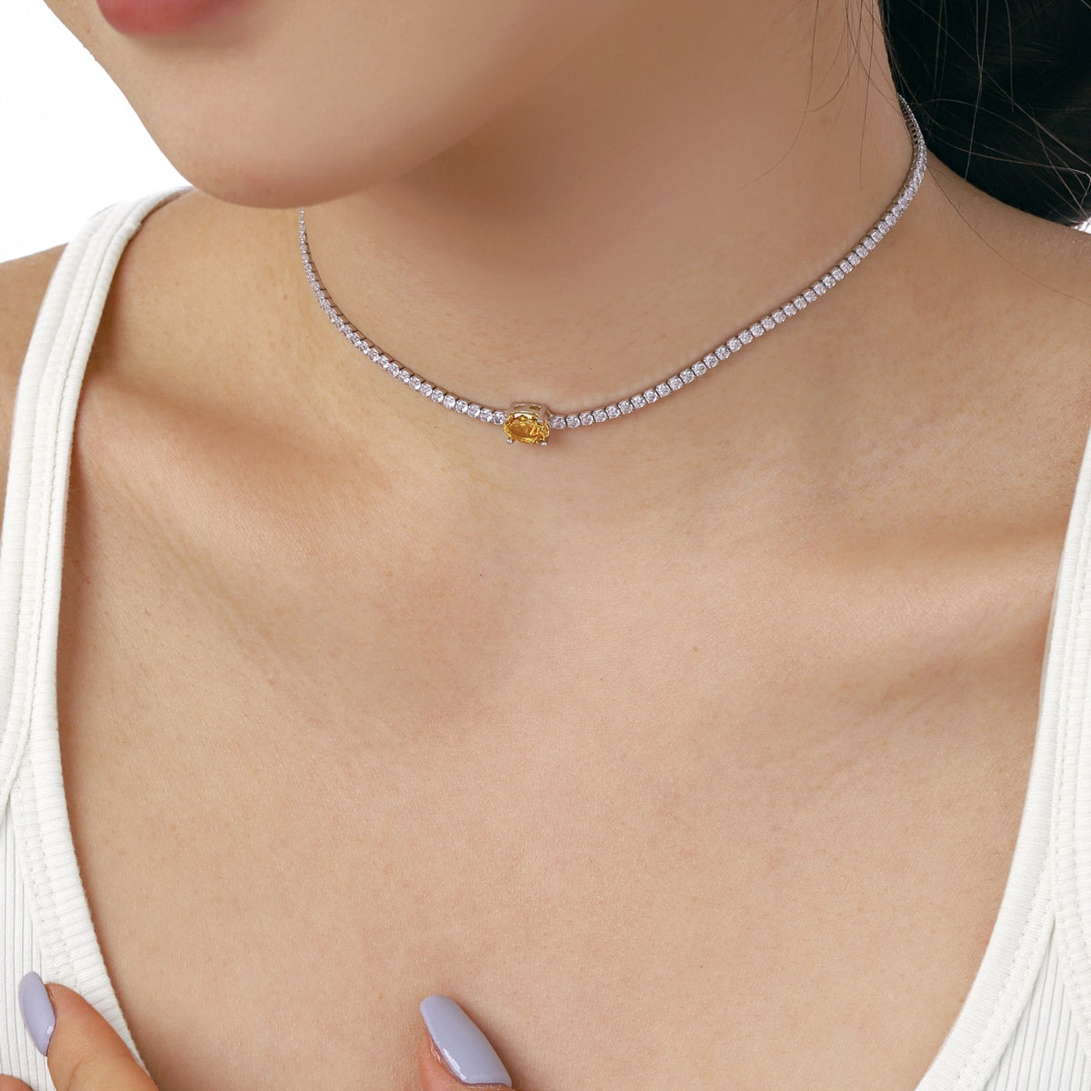 [Oramore Jewelry]1.0 Carat Shining Oval Cut Necklace