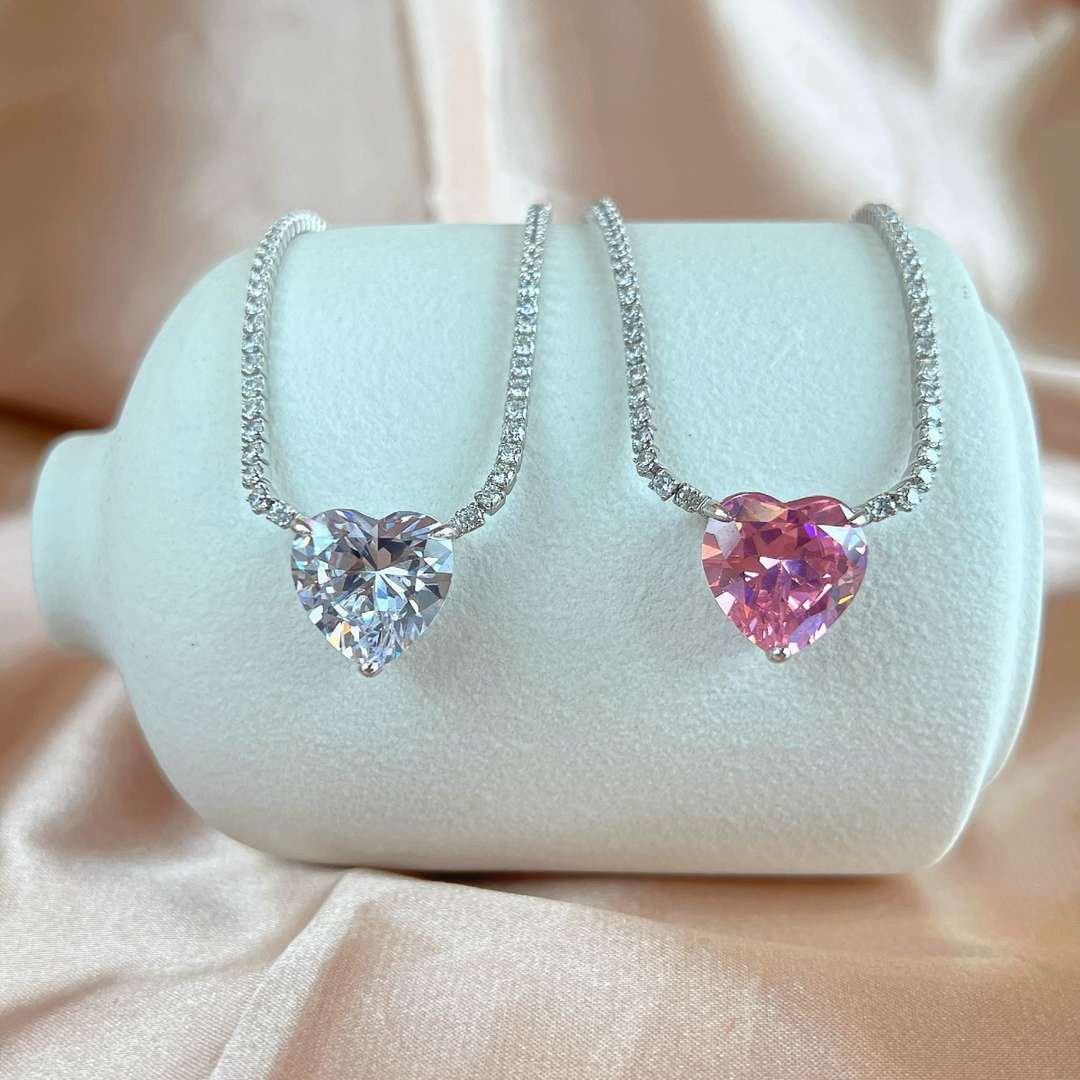 [Oramore Jewelry]8.0 Carat Versatile Colorful Sweet Heart-Shaped Tennis Necklace