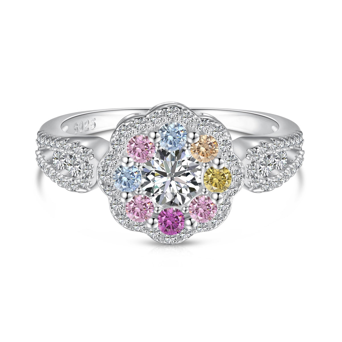[Oramore Jewelry]Delicate Colorful Round Cut Flower Shape Wedding Ring