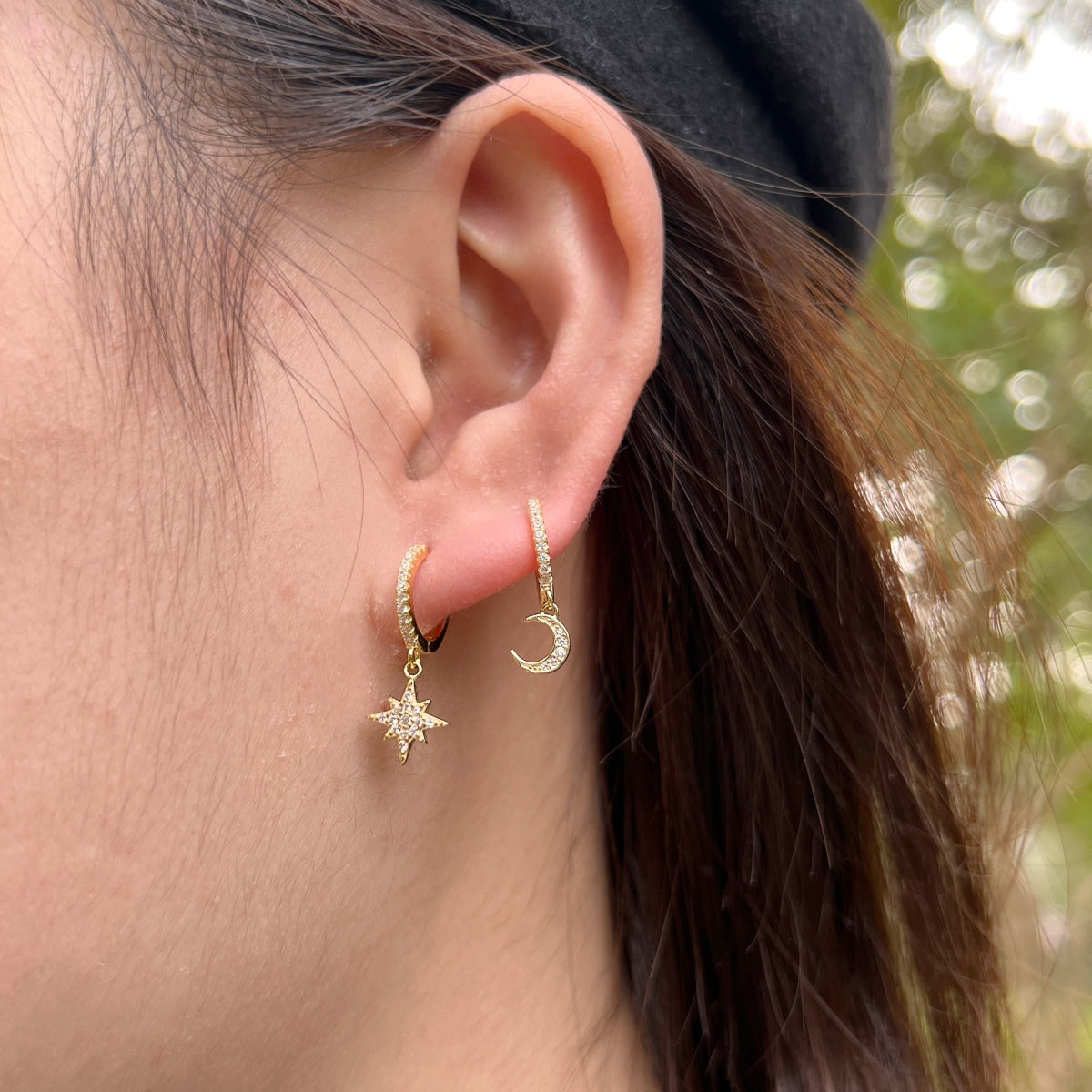 [Oramore Jewelry]Star and Moon Asymmetric Earrings
