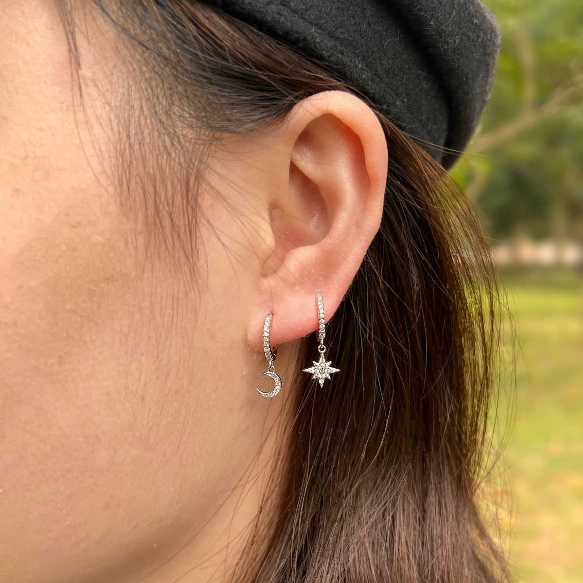 [Oramore Jewelry]Star and Moon Asymmetric Earrings