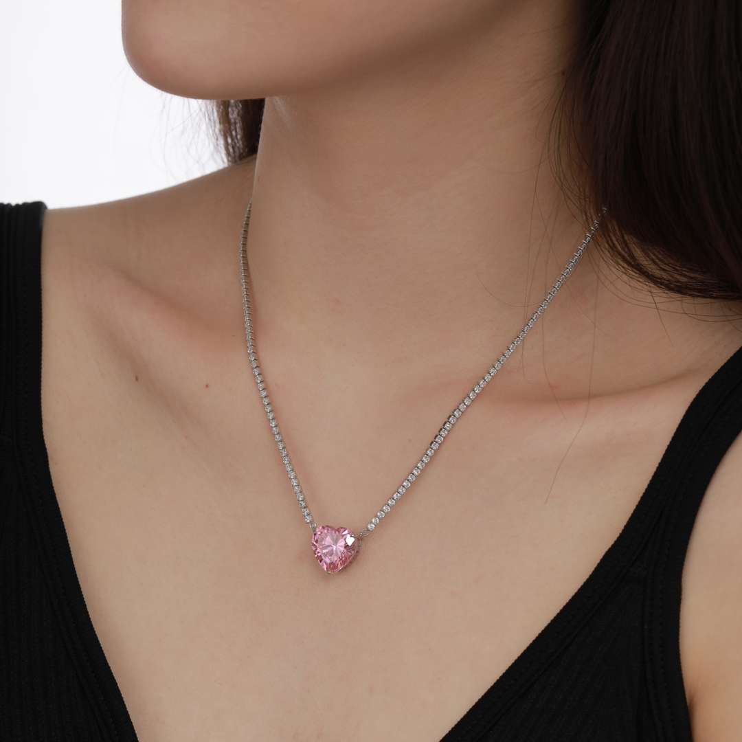 [Oramore Jewelry]8.0 Carat Versatile Colorful Sweet Heart-Shaped Tennis Necklace