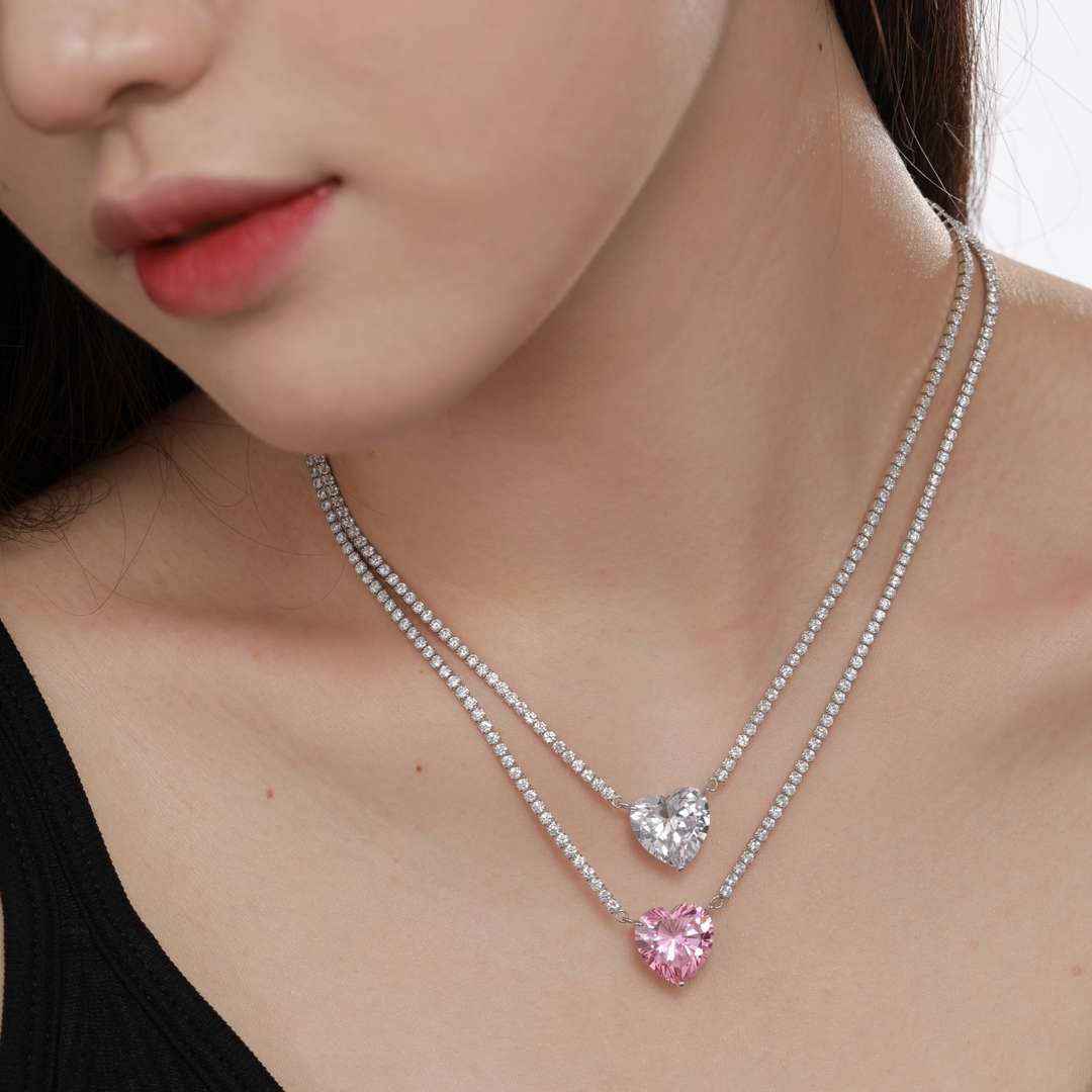 [Oramore Jewelry]8.0 Carat Versatile Colorful Sweet Heart-Shaped Tennis Necklace