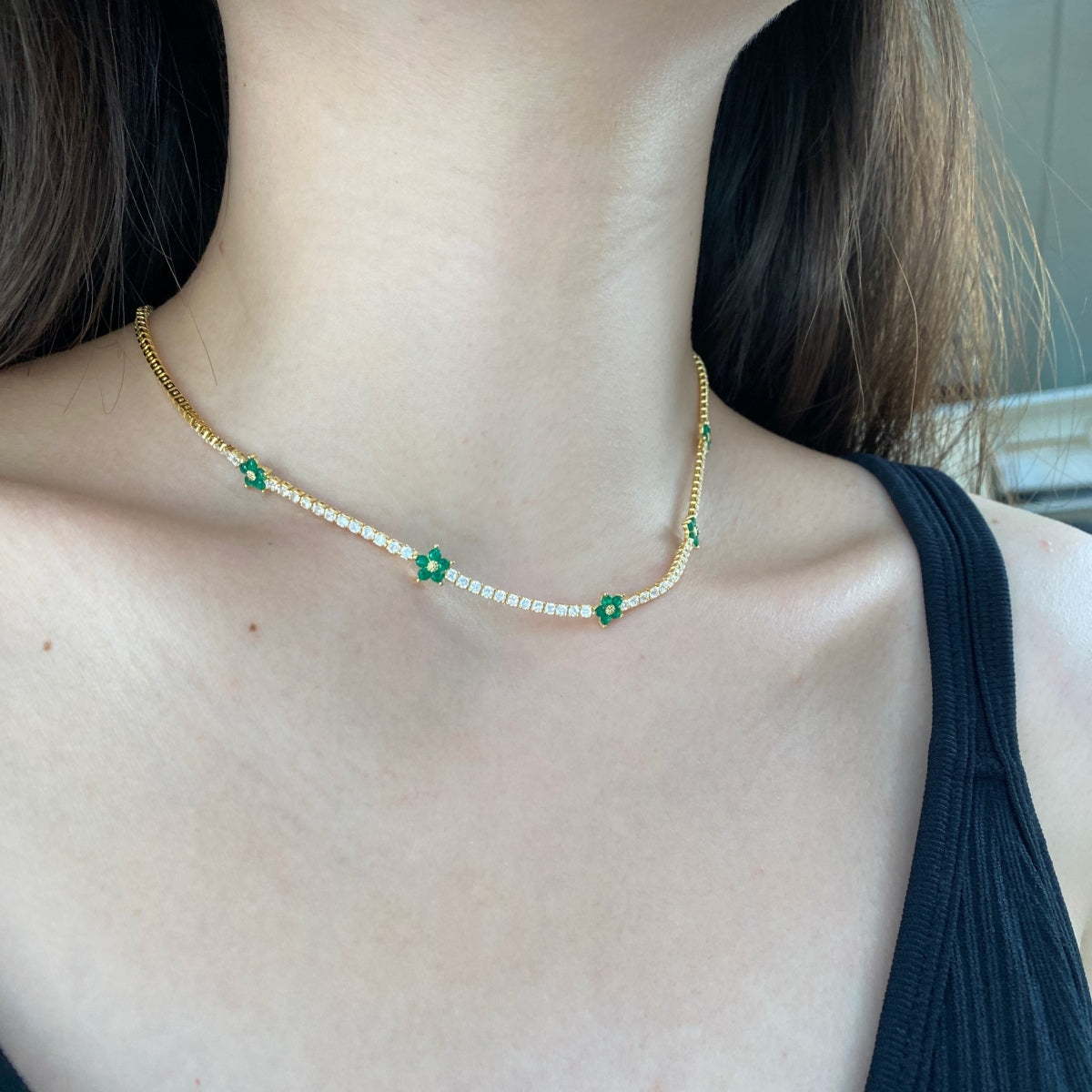 [Oramore Jewelry]Luxurious Colorful Flower Tennis Necklace