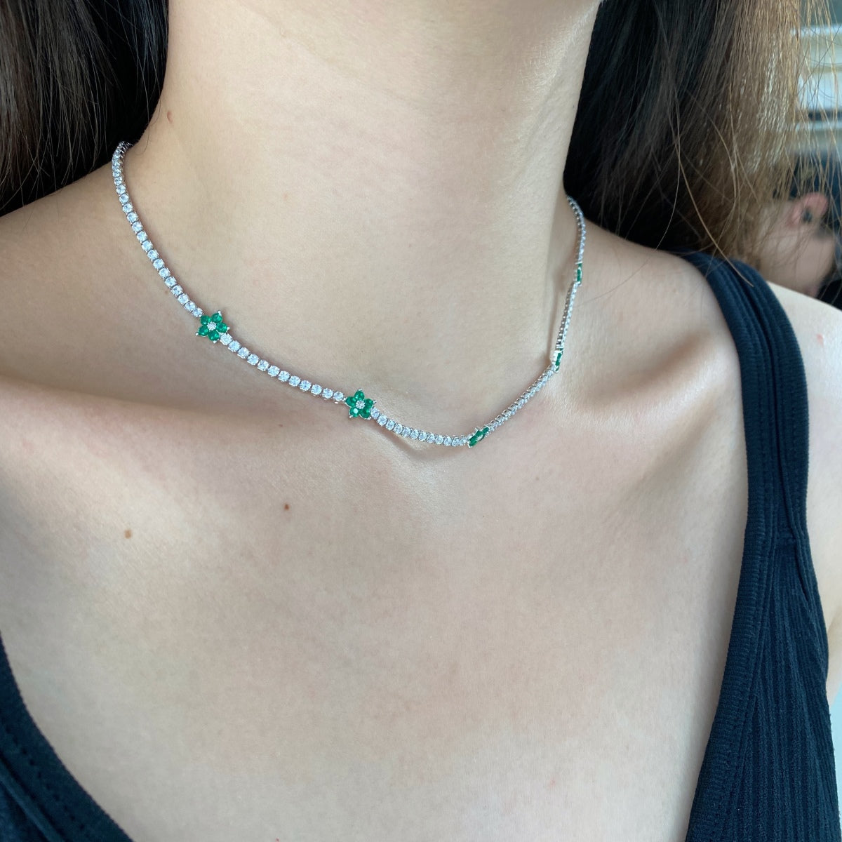 [Oramore Jewelry]Luxurious Colorful Flower Tennis Necklace