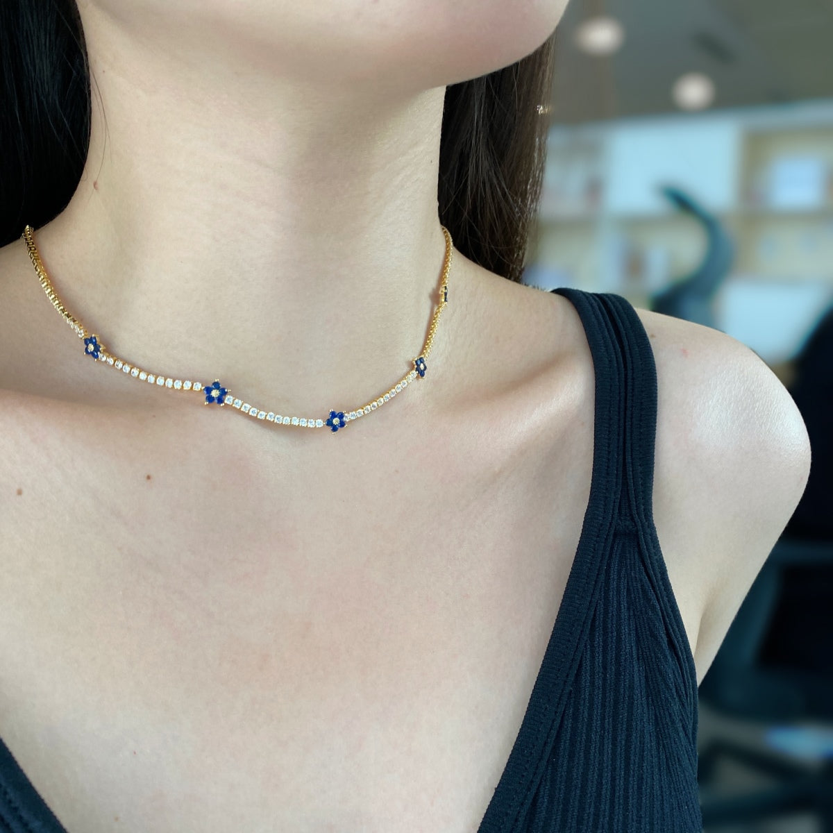 [Oramore Jewelry]Luxurious Colorful Flower Tennis Necklace