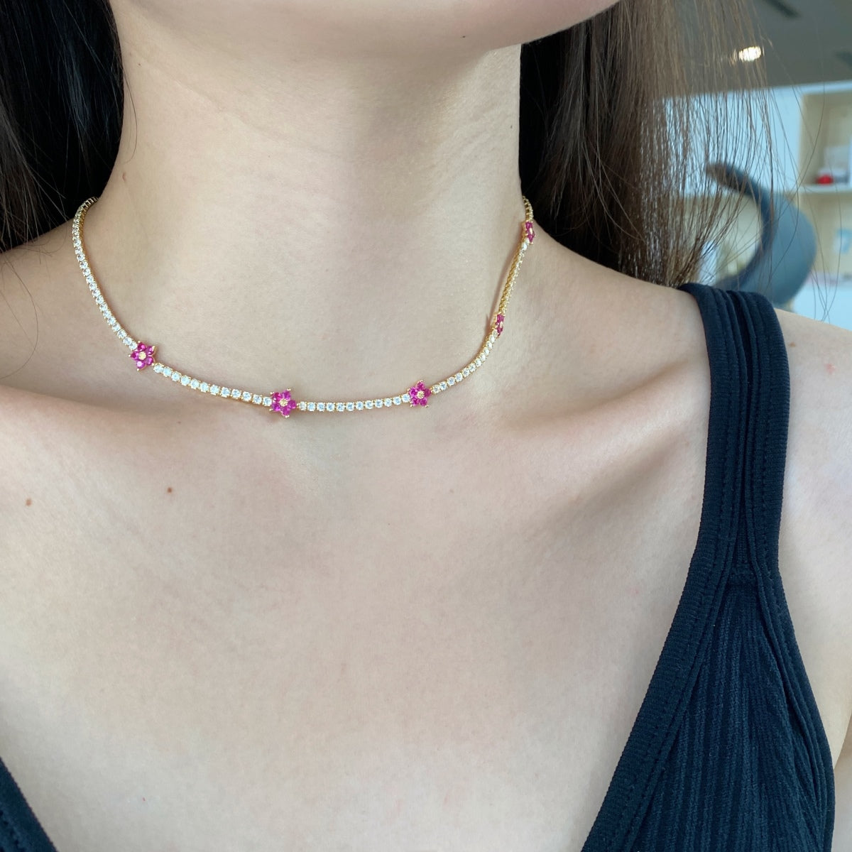 [Oramore Jewelry]Luxurious Colorful Flower Tennis Necklace