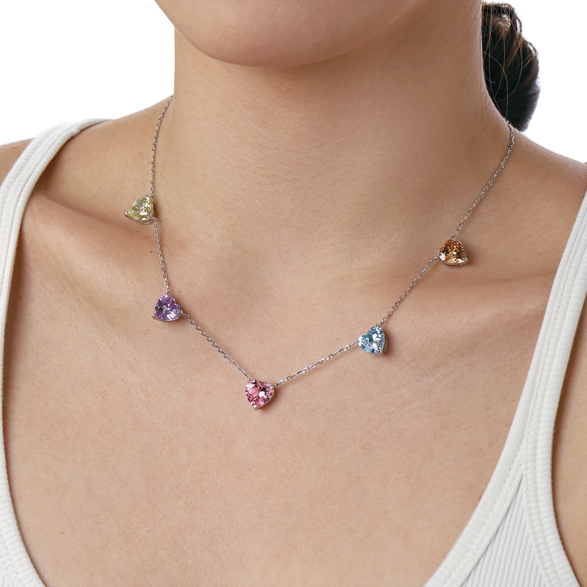 [Oramore Jewelry]Sparkling Colorful Heart Cut Necklace