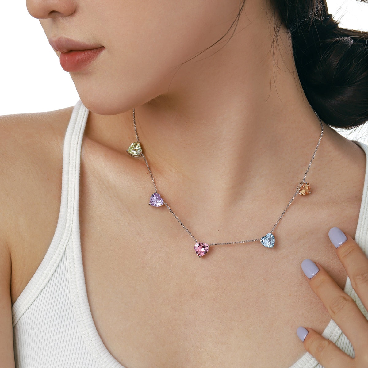 [Oramore Jewelry]Sparkling Colorful Heart Cut Necklace