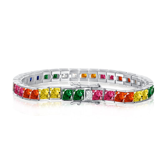 [Oramore Jewelry]Radiant Colorful Princess Cut Tennis Bracelet