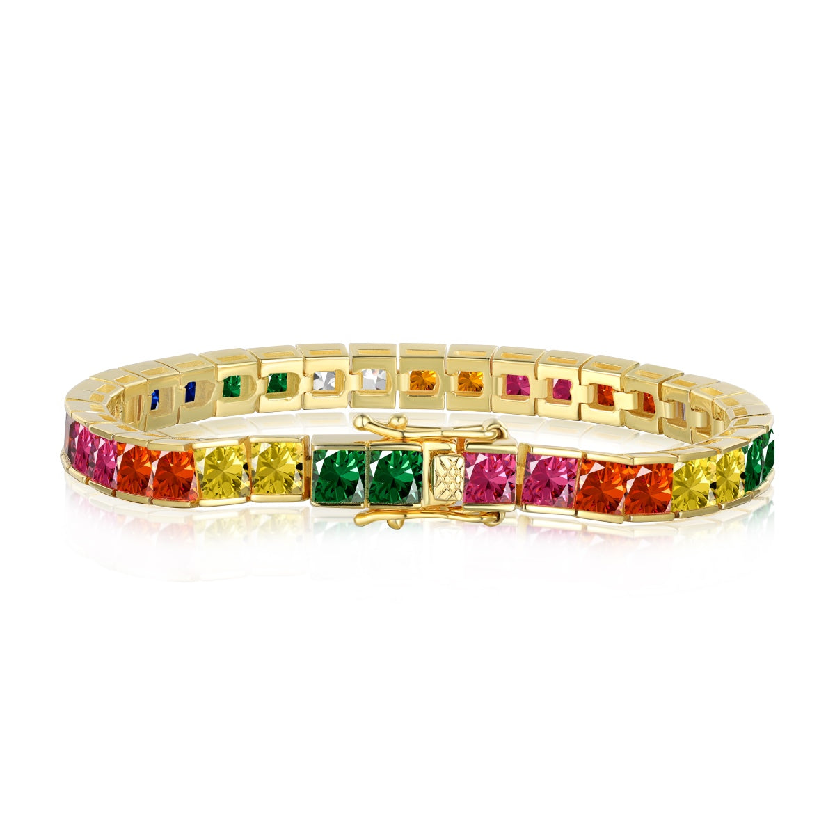 [Oramore Jewelry]Radiant Colorful Princess Cut Tennis Bracelet