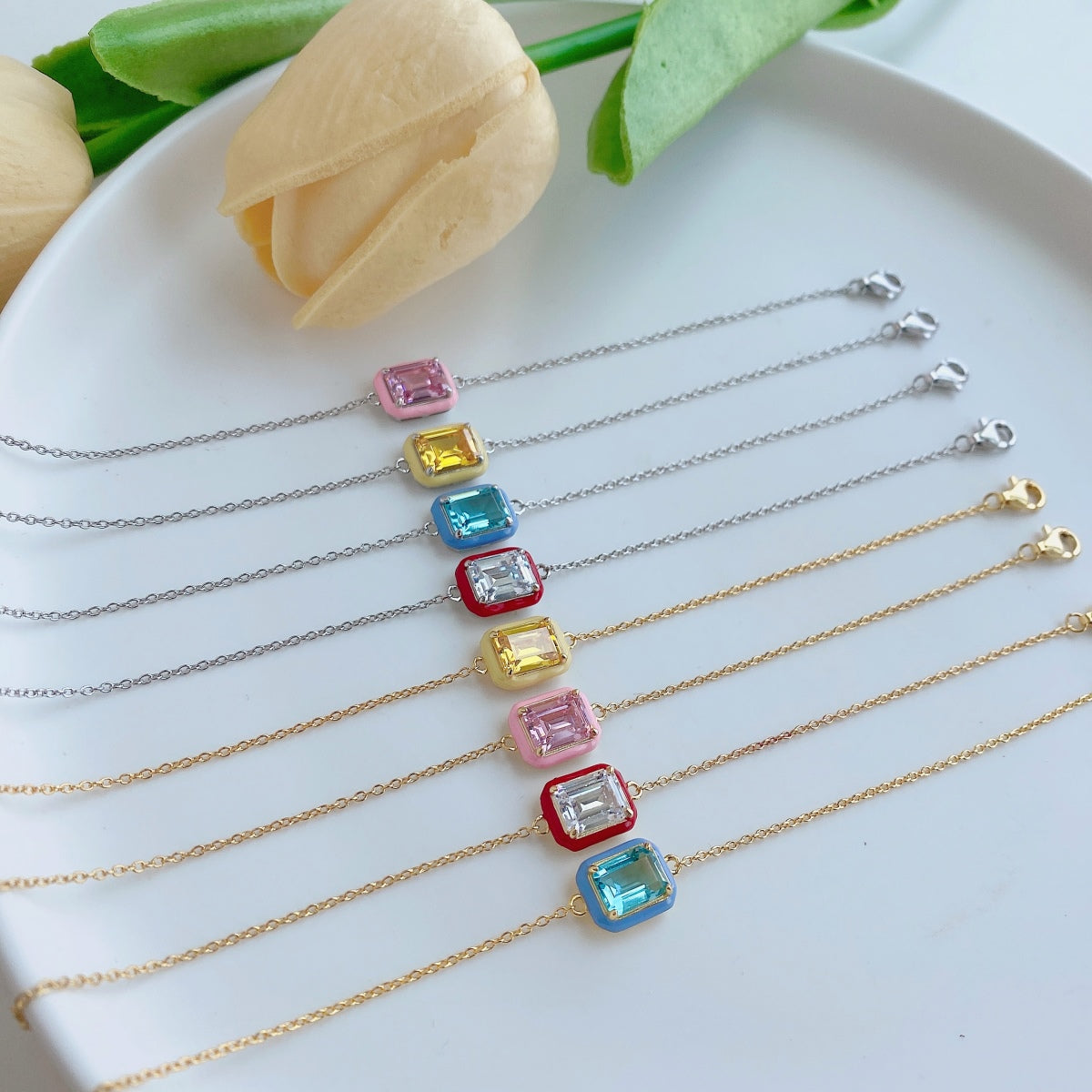 [Oramore Jewelry]2.0 Carat Sparkling Colorful Emerald Cut Daily Bracelet