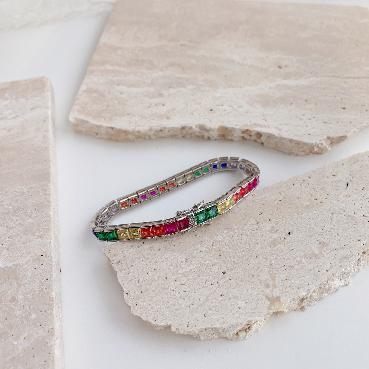 [Oramore Jewelry]Radiant Colorful Princess Cut Tennis Bracelet