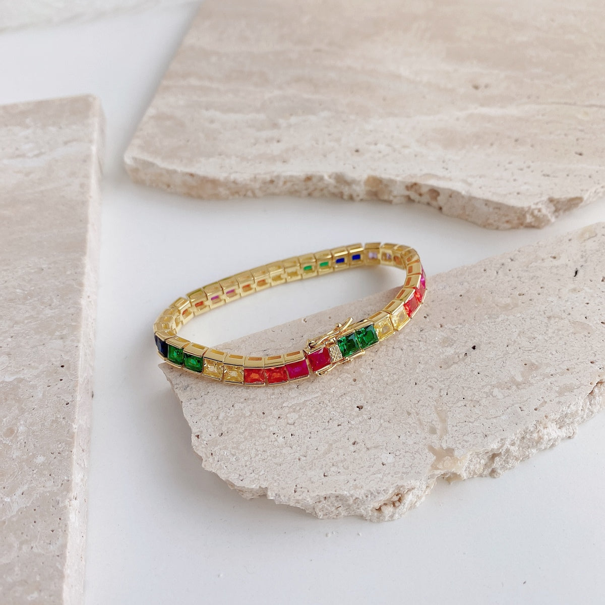 [Oramore Jewelry]Radiant Colorful Princess Cut Tennis Bracelet