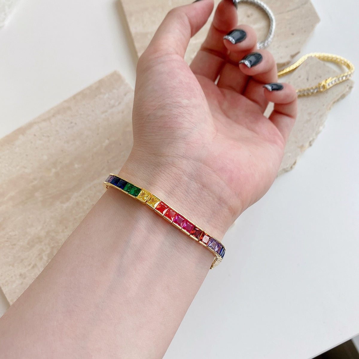 [Oramore Jewelry]Radiant Colorful Princess Cut Tennis Bracelet