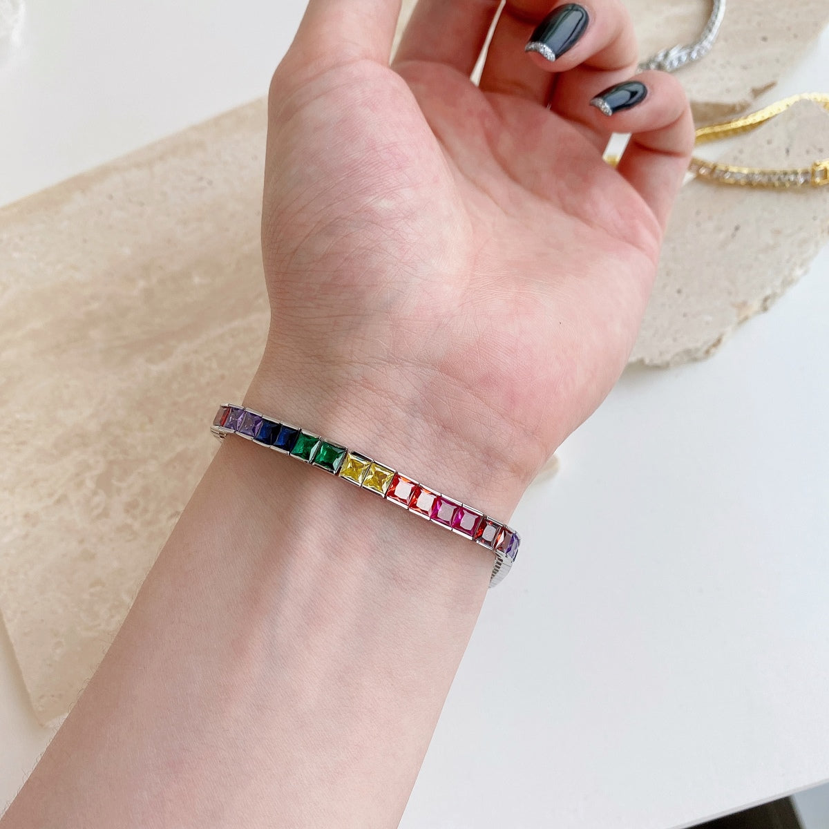 [Oramore Jewelry]Radiant Colorful Princess Cut Tennis Bracelet