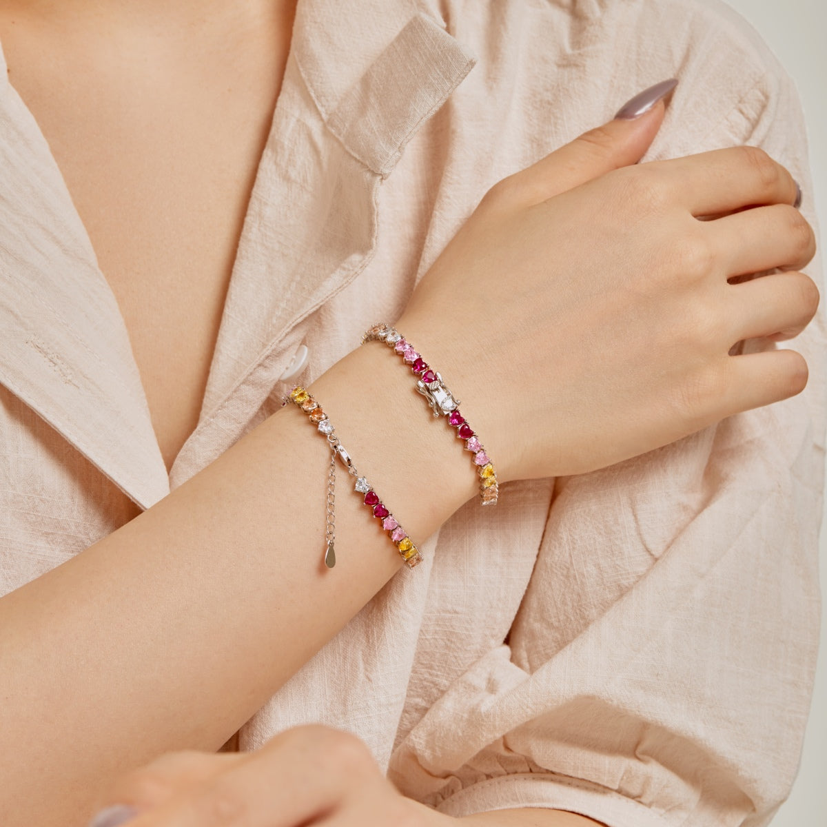[Oramore Jewelry]Luxurious Colorful Romantic Heart Shape Lover Bracelet