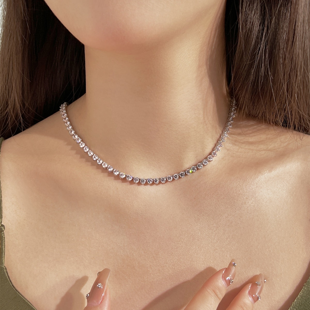 [Oramore Jewelry]Ornate Heart Cut Tennis Necklace