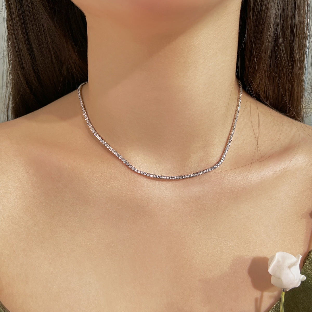 [Oramore Jewelry]Delicate Round Shape Tennis Necklace