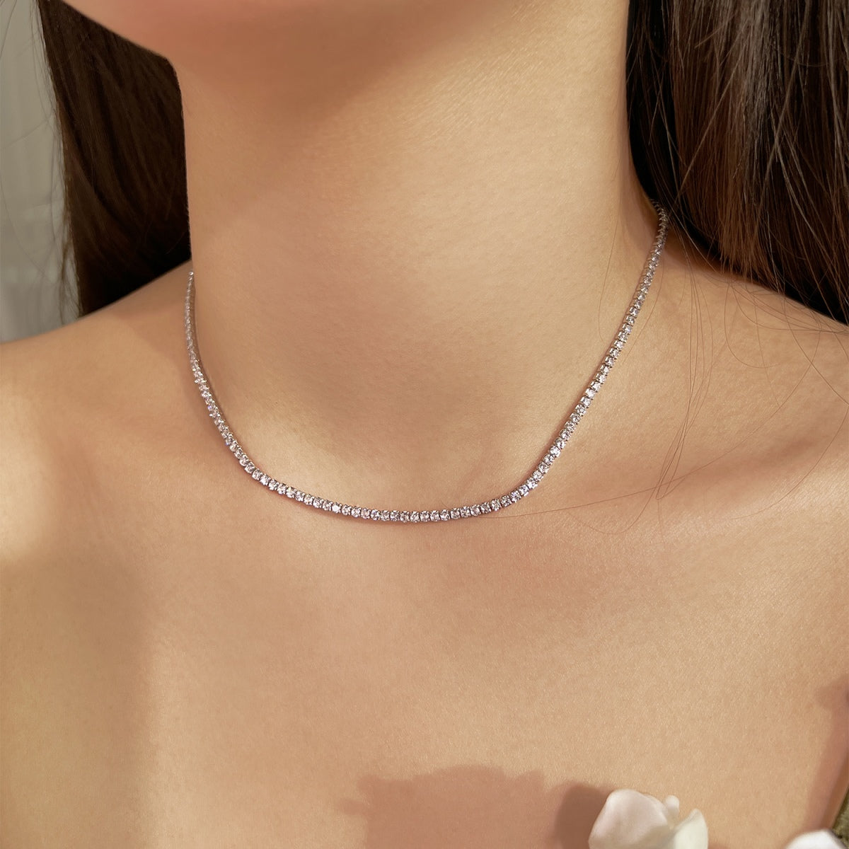 [Oramore Jewelry]Delicate Round Shape Tennis Necklace