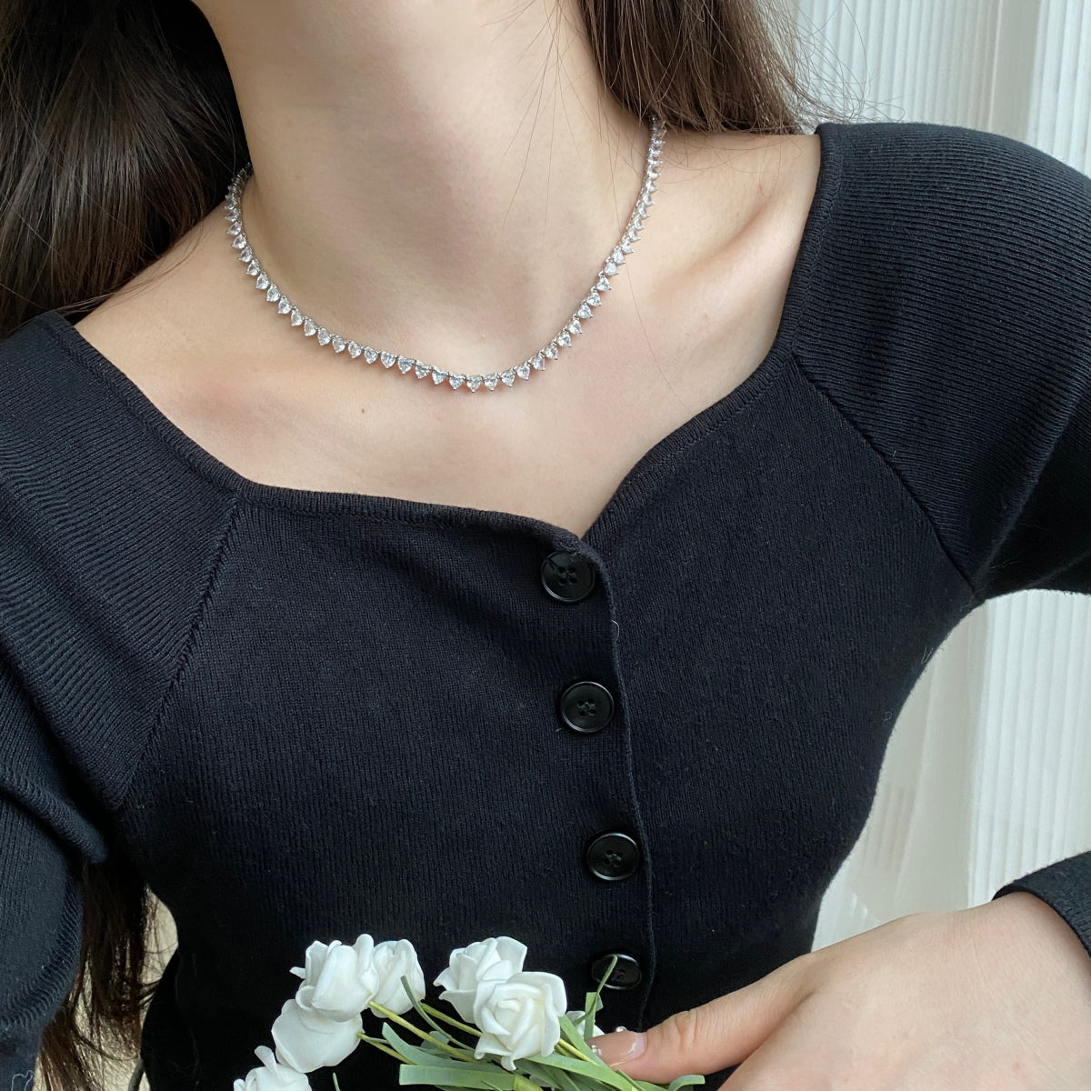 [Oramore Jewelry]Ornate Heart Cut Tennis Necklace