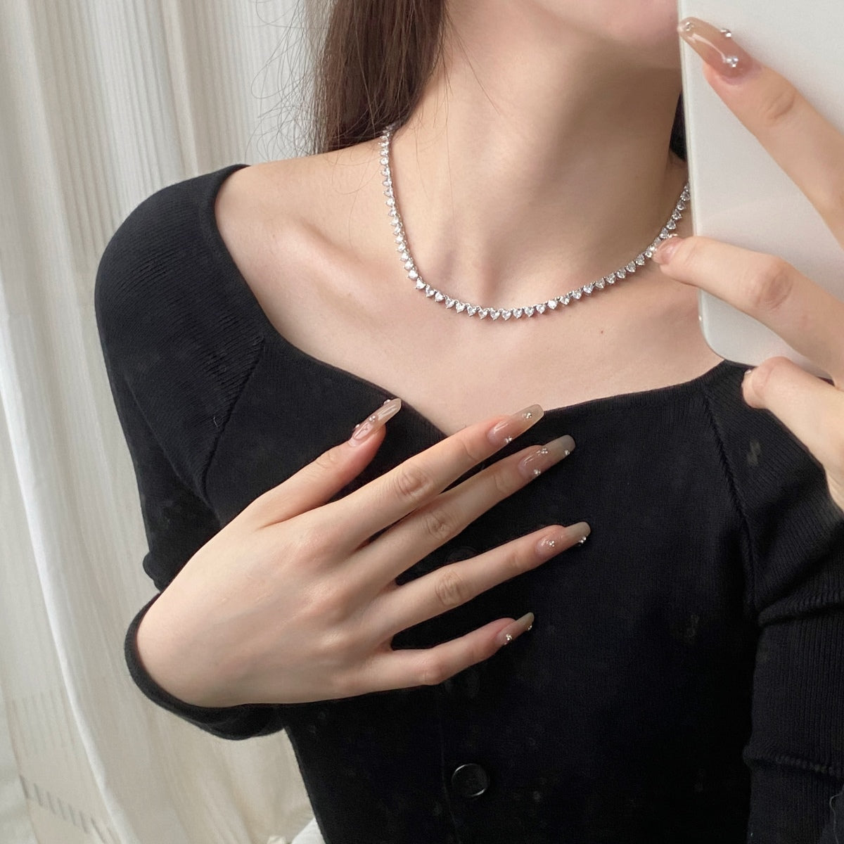 [Oramore Jewelry]Ornate Heart Cut Tennis Necklace