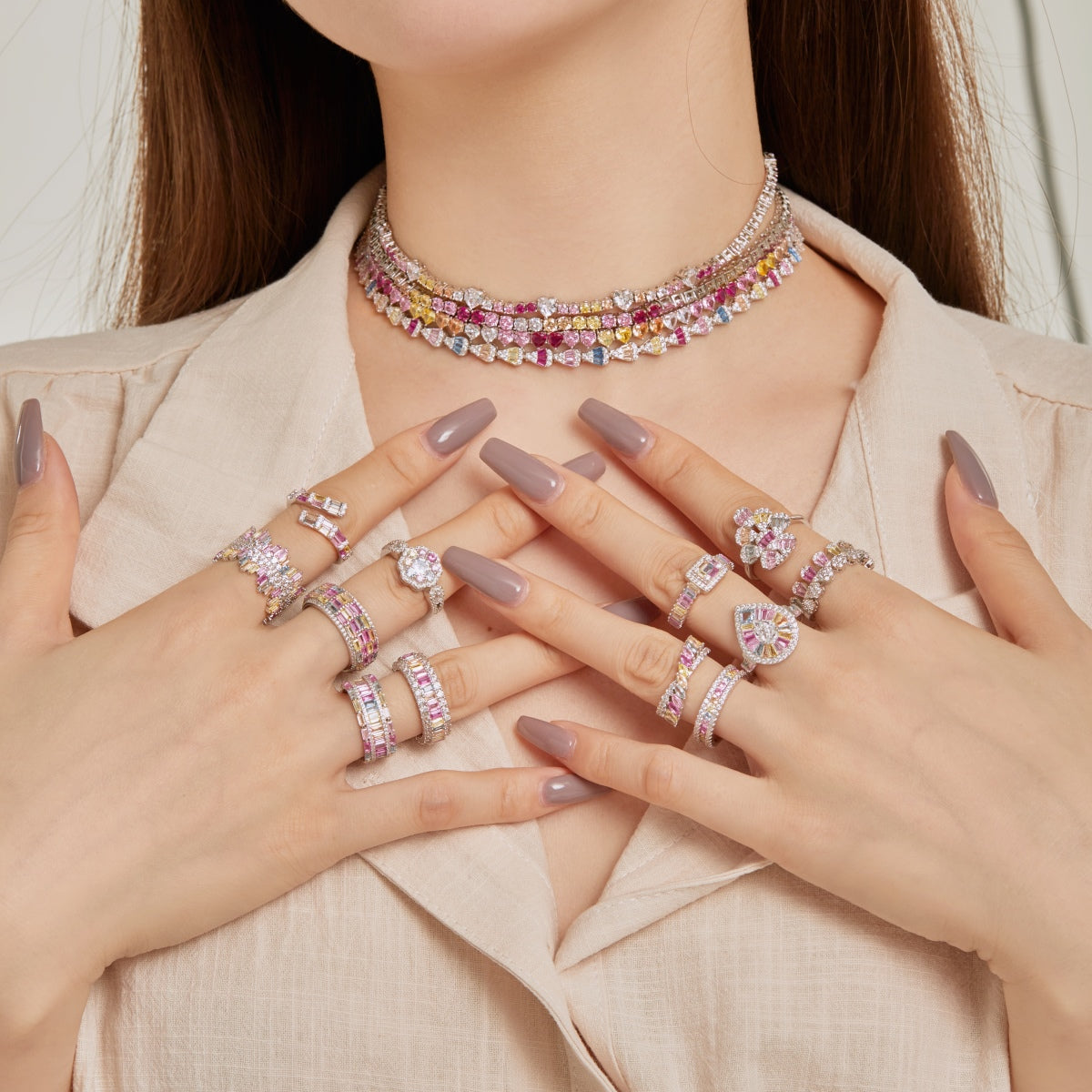 [Oramore Jewelry]Delicate Colorful Rainbow Tennis Chain