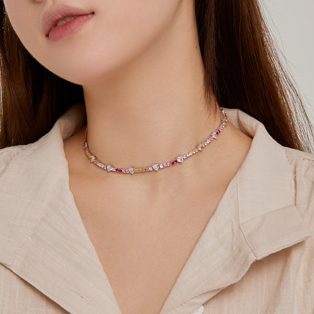 [Oramore Jewelry]Delicate Colorful Rainbow Tennis Chain