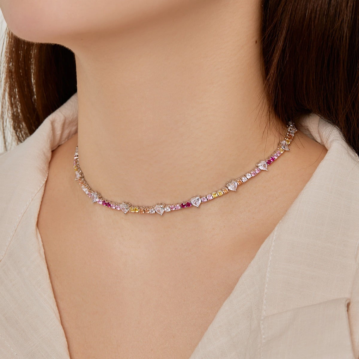 [Oramore Jewelry]Delicate Colorful Rainbow Tennis Chain