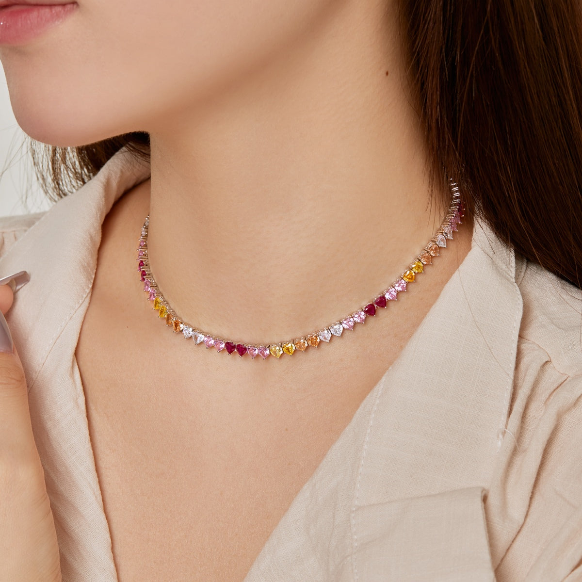 [Oramore Jewelry]Sparkling Colorful Full Heart Tennis Necklace