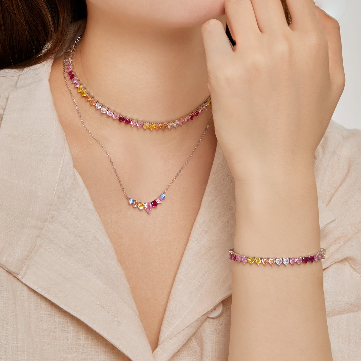 [Oramore Jewelry]Sparkling Colorful Full Heart Tennis Necklace