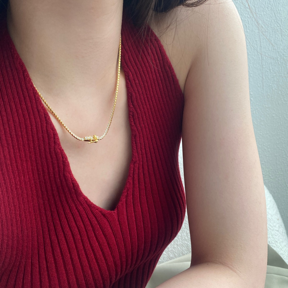 [Oramore Jewelry]Delicate Round Shape Tennis Necklace