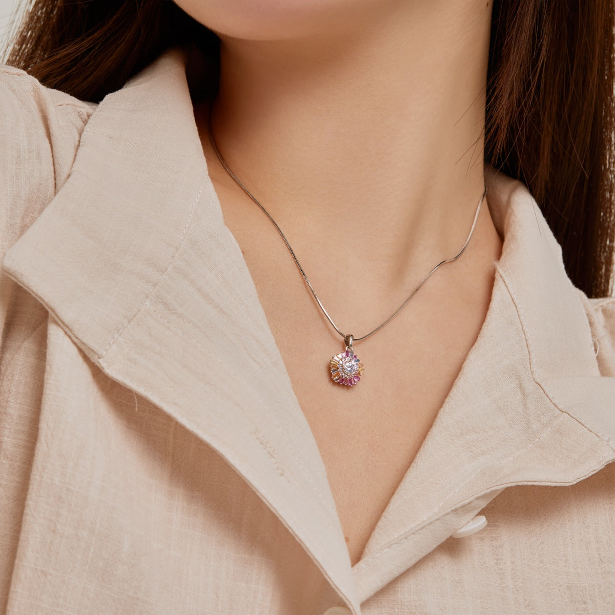 [Oramore Jewelry]Charming Flower Colorful Necklace