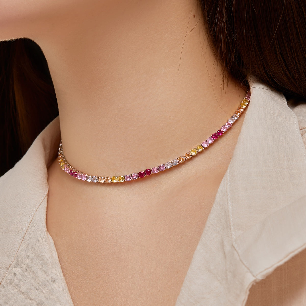 [Oramore Jewelry]Delicate Colorful Tennis Necklace