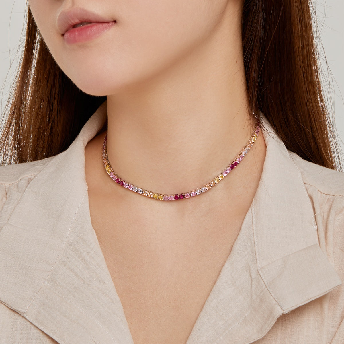 [Oramore Jewelry]Delicate Colorful Tennis Necklace
