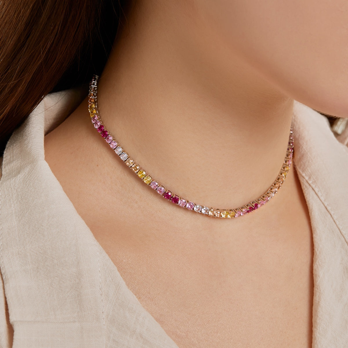 [Oramore Jewelry]Delicate Colorful Tennis Necklace