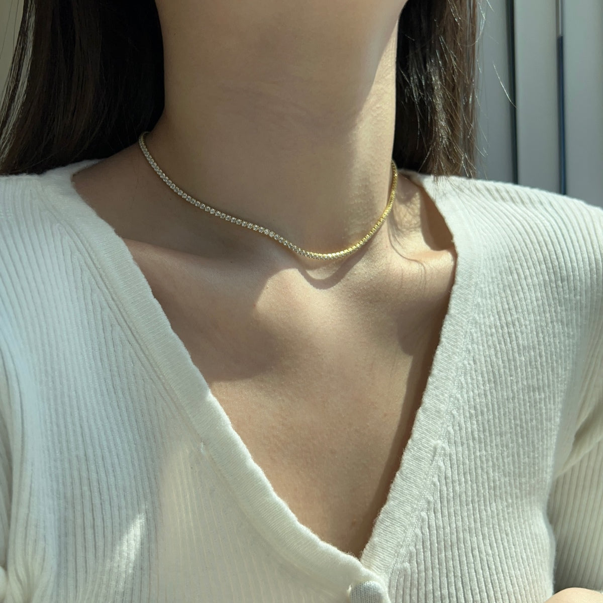 [Oramore Jewelry]Delicate Round Shape Tennis Necklace