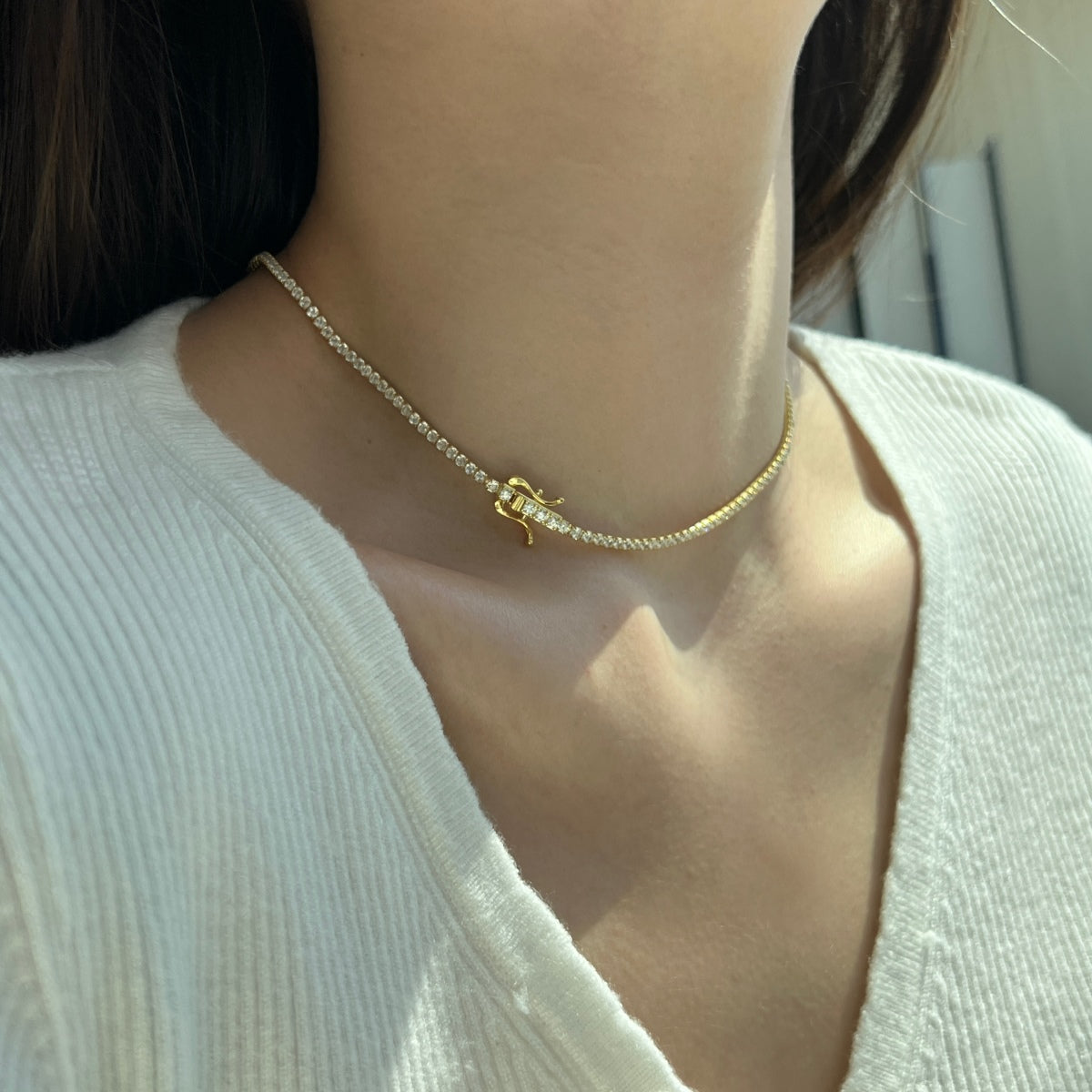 [Oramore Jewelry]Delicate Round Shape Tennis Necklace