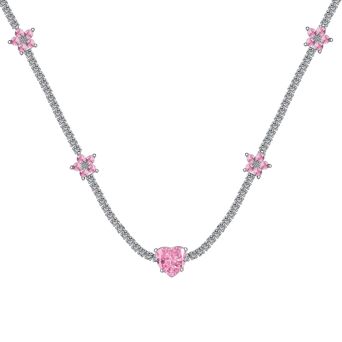 [Oramore Jewelry]Dazzling Pink Heart Flower Necklace