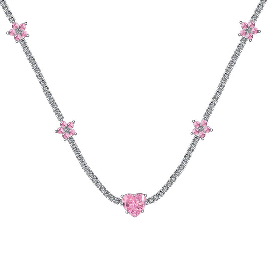 [Oramore Jewelry]Dazzling Pink Heart Flower Necklace