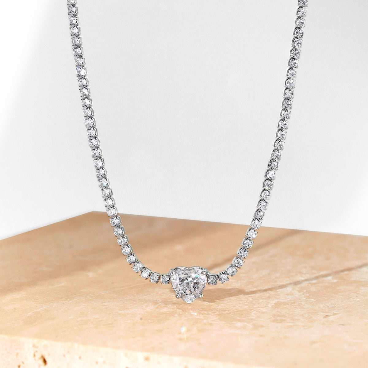 [Oramore Jewelry]2.0 Carat Sparkling Tennis Heart Cut Necklace