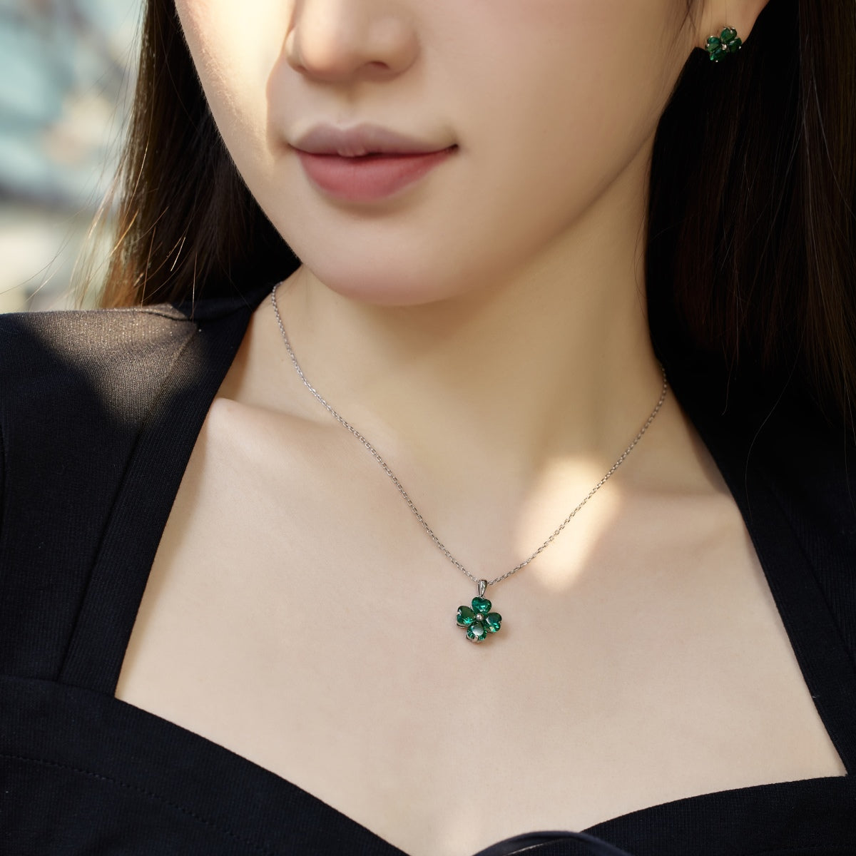 [Oramore Jewelry]Heart-Shaped Four-Leaf Clover Bead Necklace
