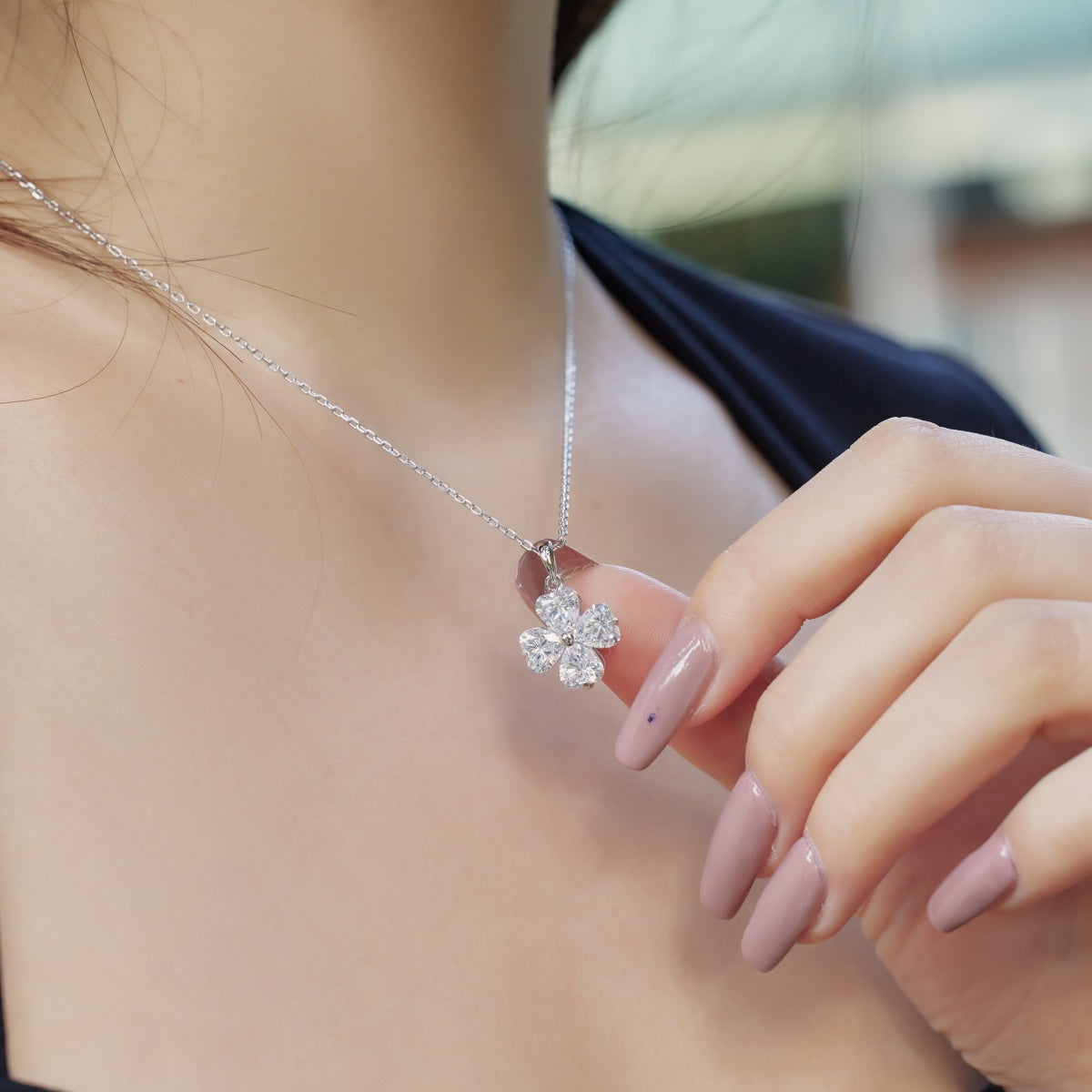 [Oramore Jewelry]Heart-Shaped Four-Leaf Clover Bead Necklace